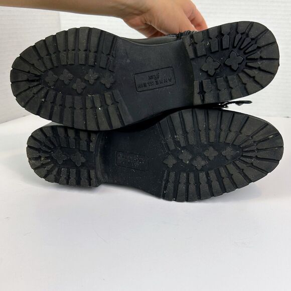 Anne Klein Crayton Moto Biker Leather Boots Black Mid Calf Buckle Classic Shoe 8 - Picture 7 of 13